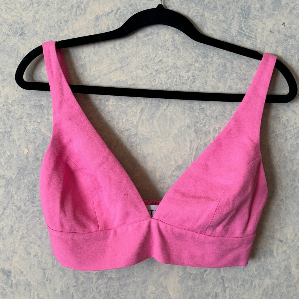 NXT LVL Bralette Crop Top Womens XS Pink Excellent V-Neck Elastic Back Crepe